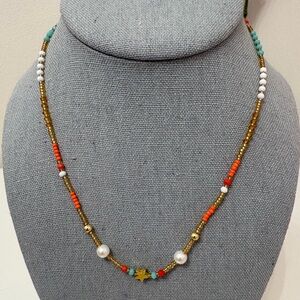 Colorful Handmade Beaded Necklace With Pearl and Gold Star Accessories